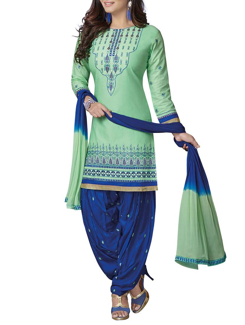 green embroidered unstiched patiyala suits