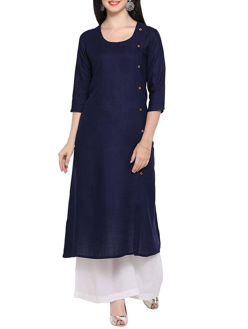 navy blue cotton straight solid kurta