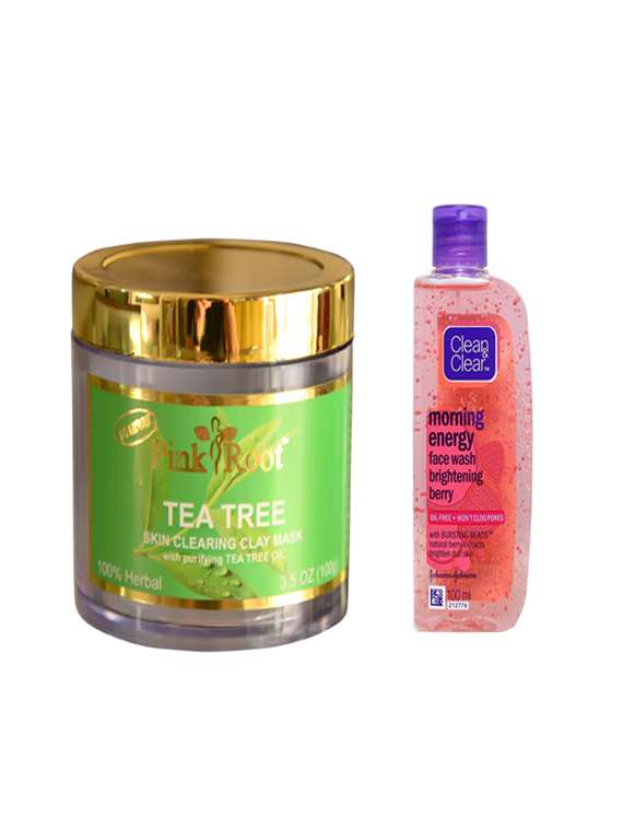 pink root tea tree skin clearing clay mask with clean & clear morning energy face wash brightening berry 