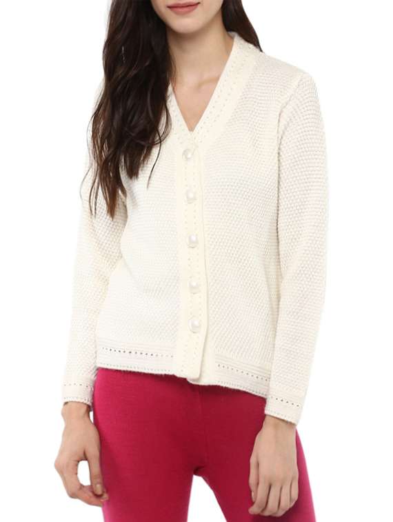 white woollen cardigan