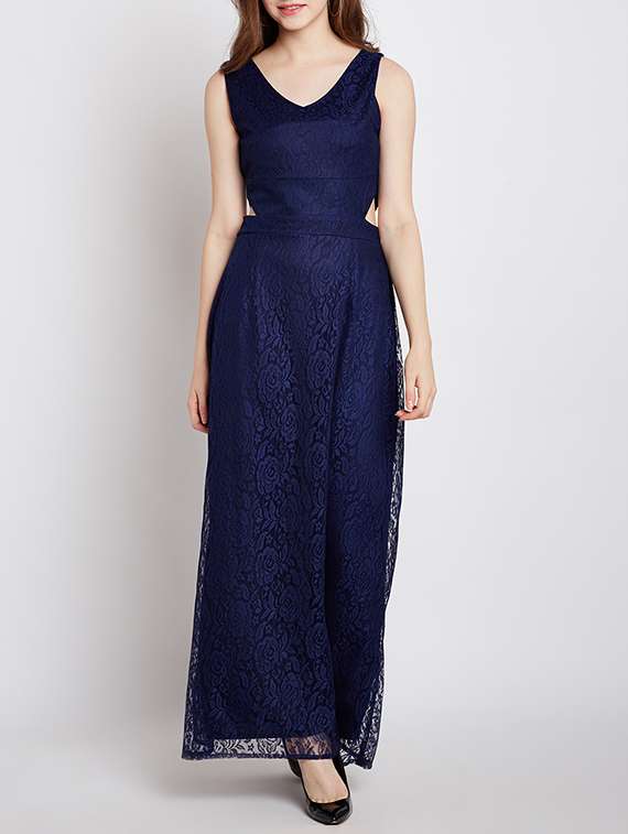 side cutout laced maxi dress