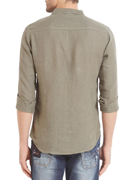 brown linen casual shirt - 14332074 - Standard Image - 2