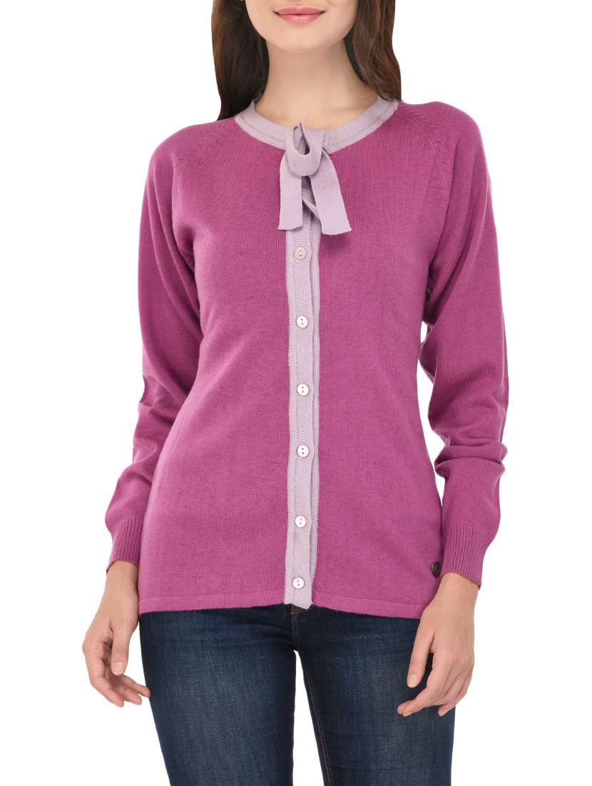 pink woollen cardigan