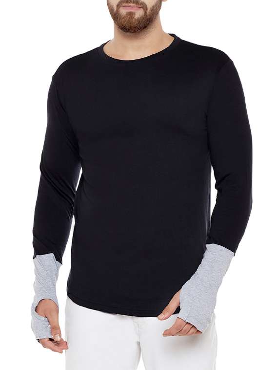 black color block thumb hole t-shirt