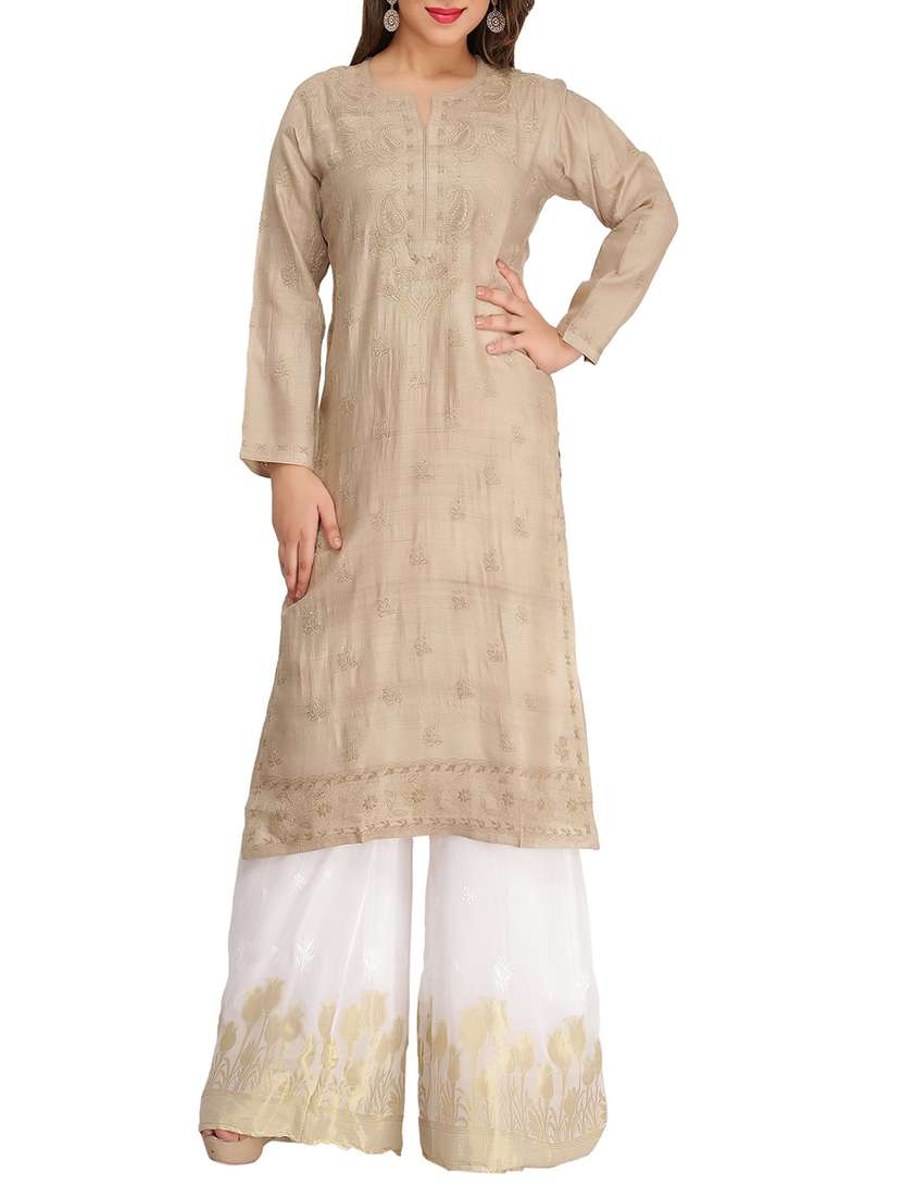 ada beige silk blend long kurta