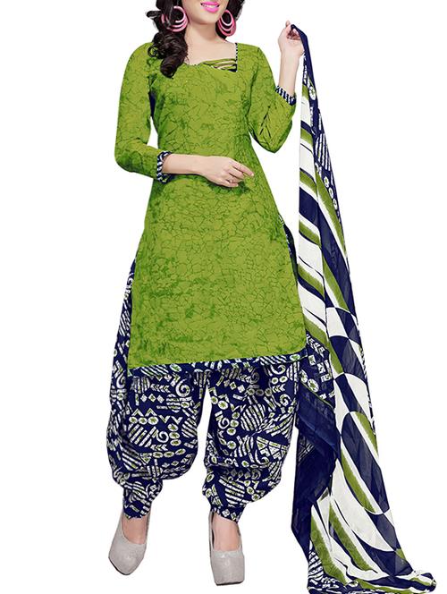 green cotton un-stitched dress material - 14342528 - Standard Image - 0