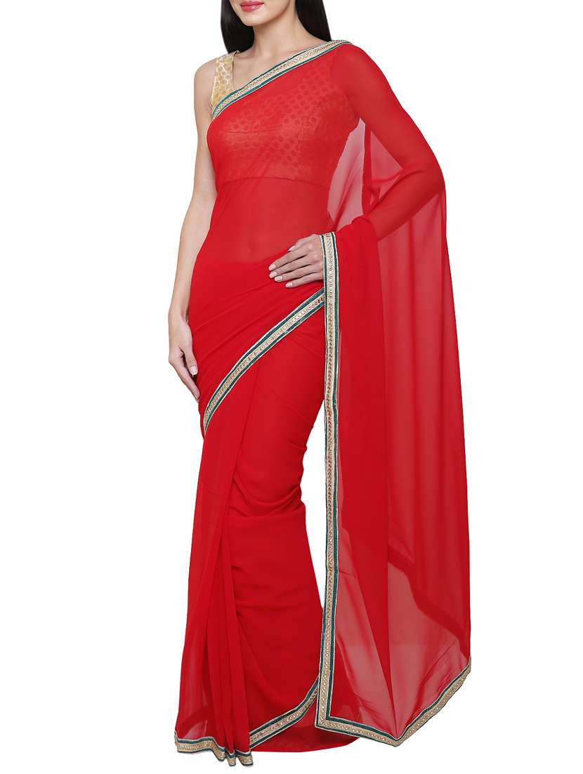 red georgette  saree with blouse