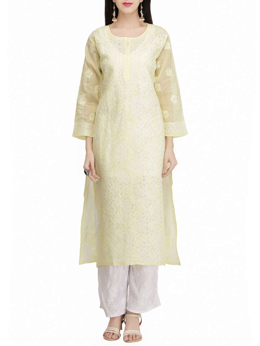 ada yellow cotton straight kurta