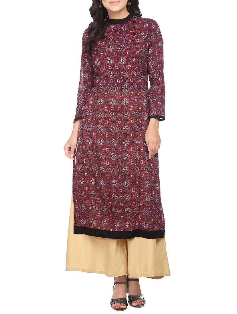 maroon rayon straight kurta