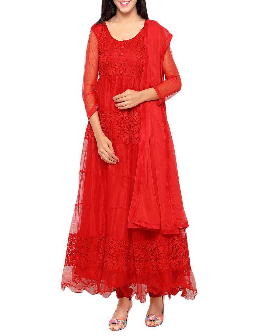 red net un-stitched dress material - 14348457 -  Zoom Image - 0