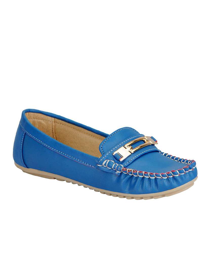 blue faux leather slip on loafers