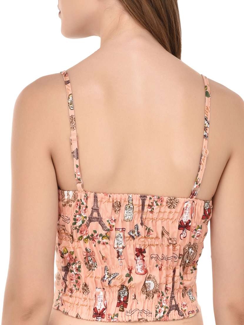 peach printed cotton lette bra - 14349065 - Standard Image - 2