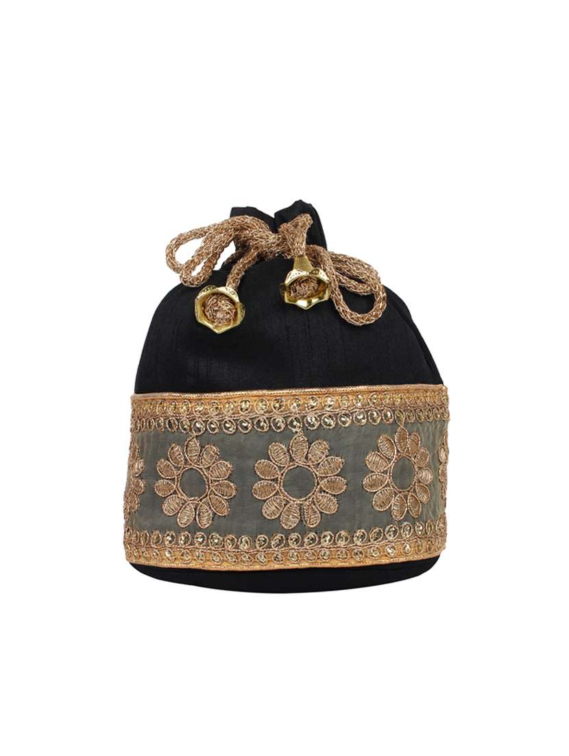 black silk ethnic potli