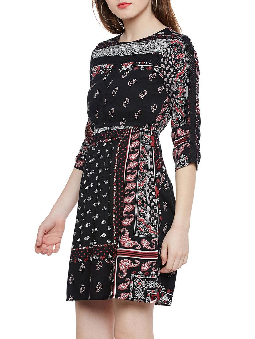 black printed viscose a-line dress - 14349900 - Standard Image - 2