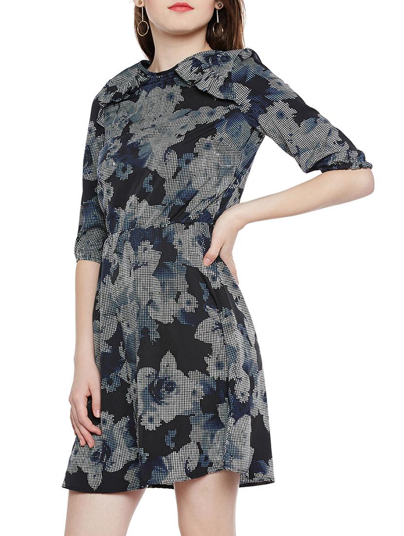 black floral printed a-line dress - 14349905 - Standard Image - 2