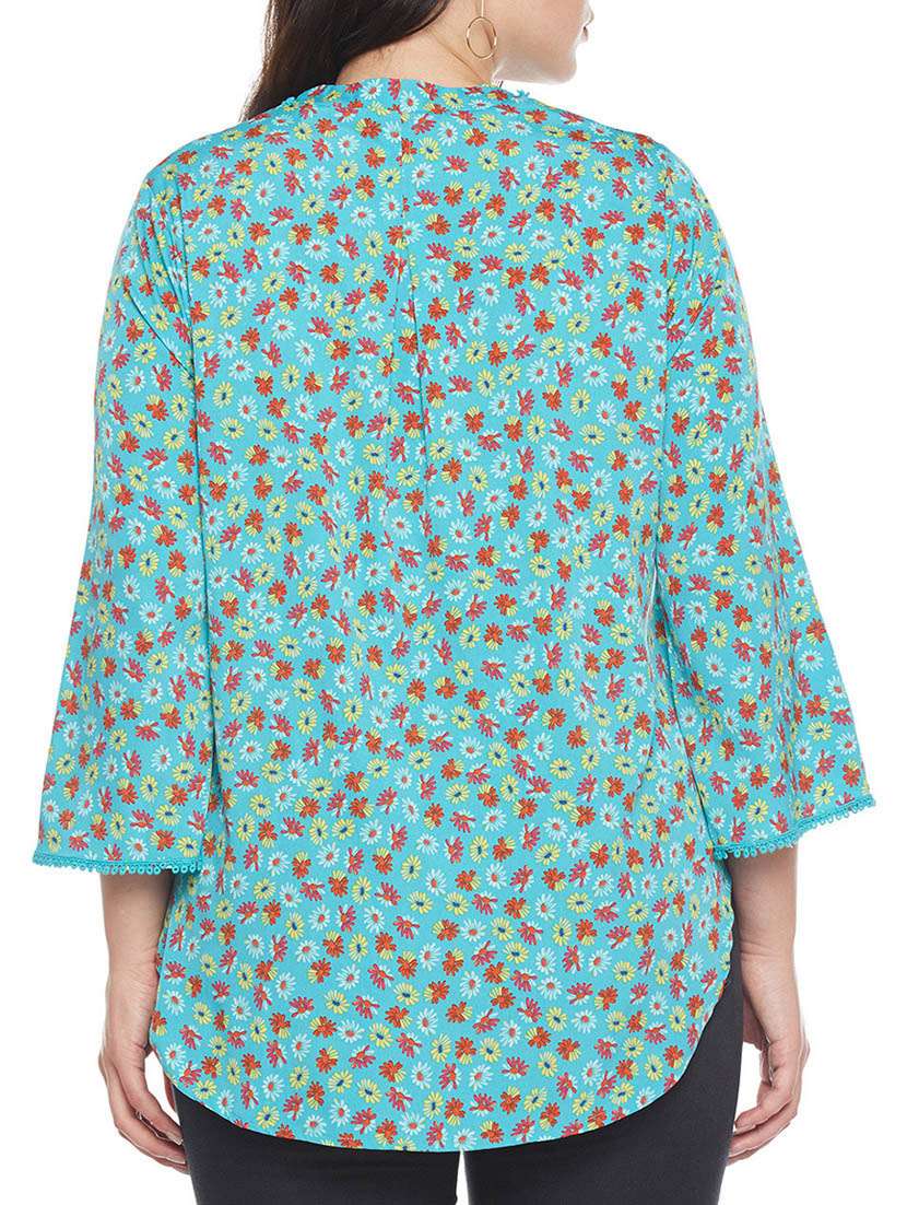 green floral printed plus top - 14349980 - Standard Image - 2
