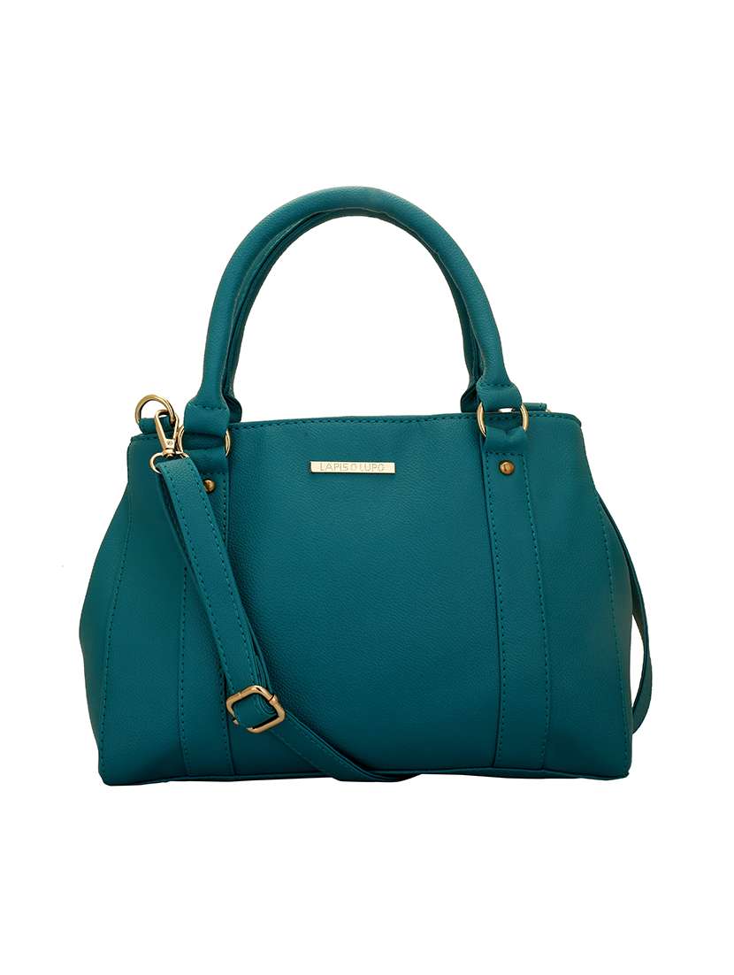 teal green solid regular handbag