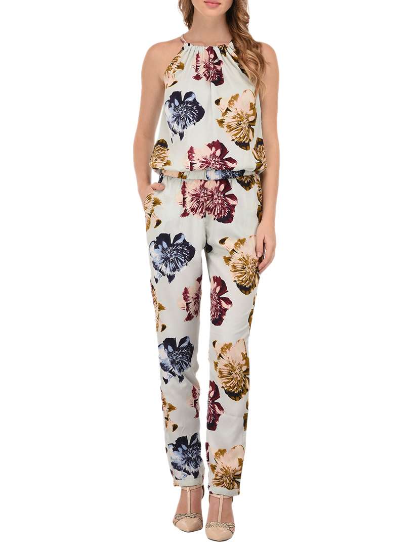 multicolored printed full leg jumpsuit