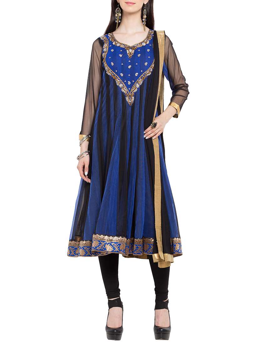 blue net anarkali churidaar suit