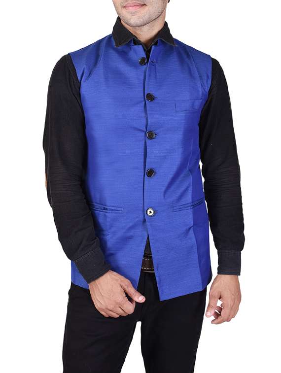 blue cotton nehru jacket