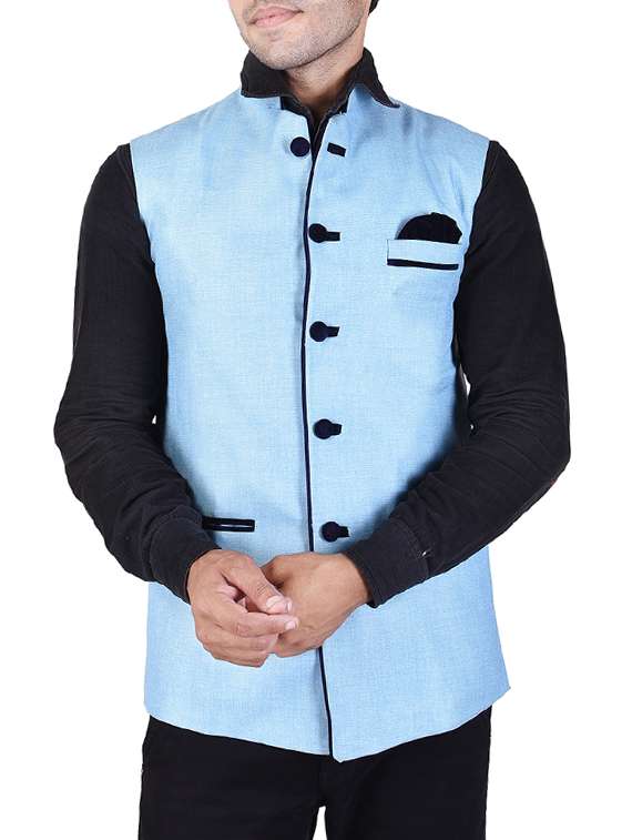 light blue khadi nehru jacket