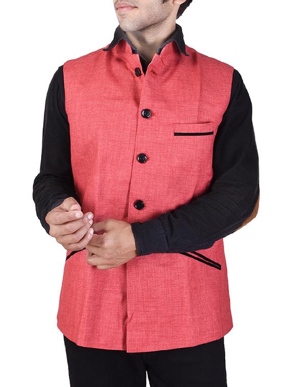 pink khadi nehru jacket - 14361360 - Zoom Image - 0