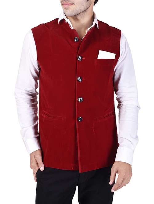 red velvet nehru jacket - 14361372 -  Standard Image - 0