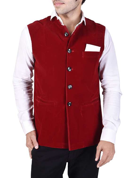 red velvet nehru jacket - 14361372 -  Zoom Image - 0