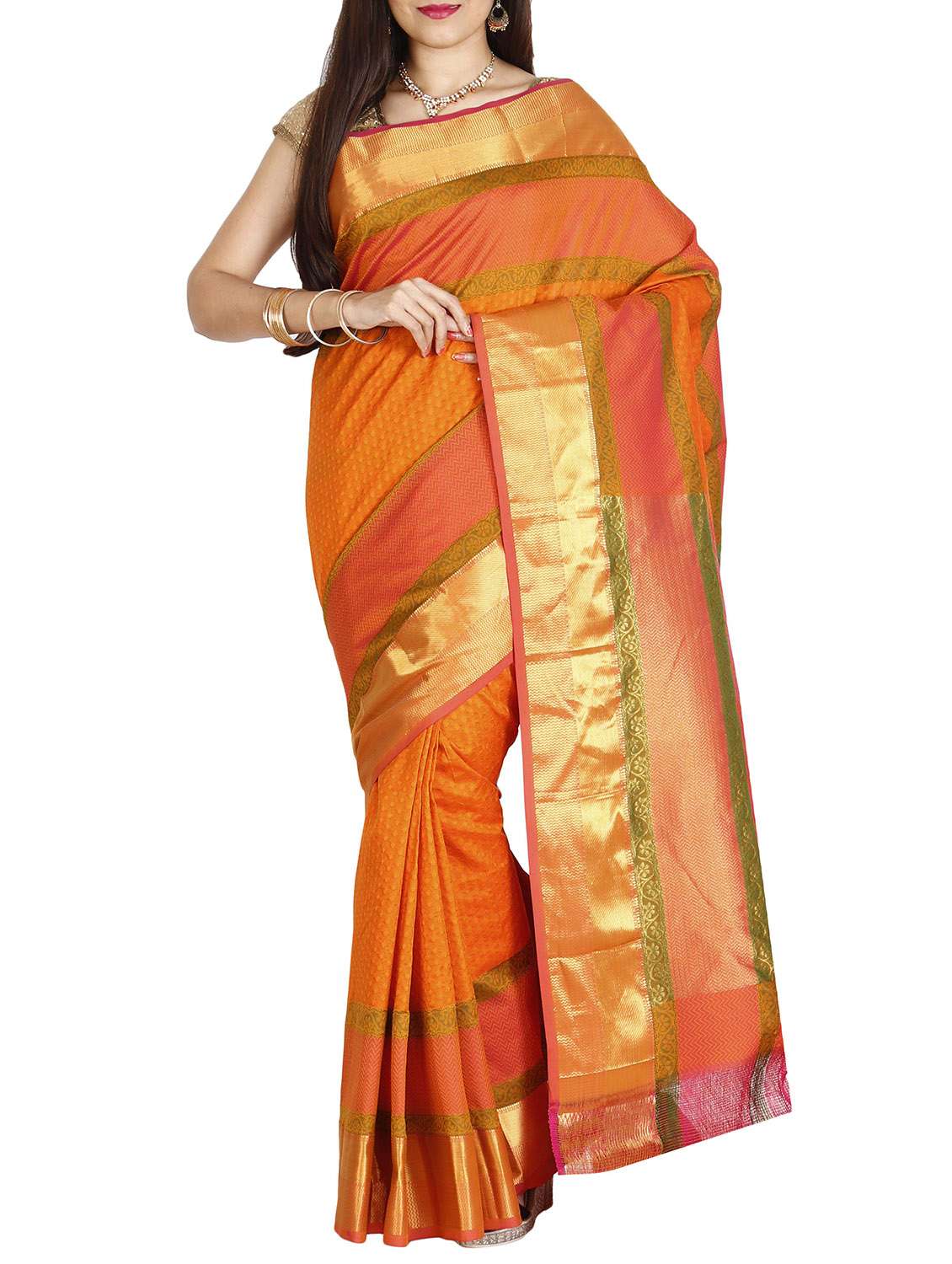 the chennai silks orange kanjivaram saree with blouse