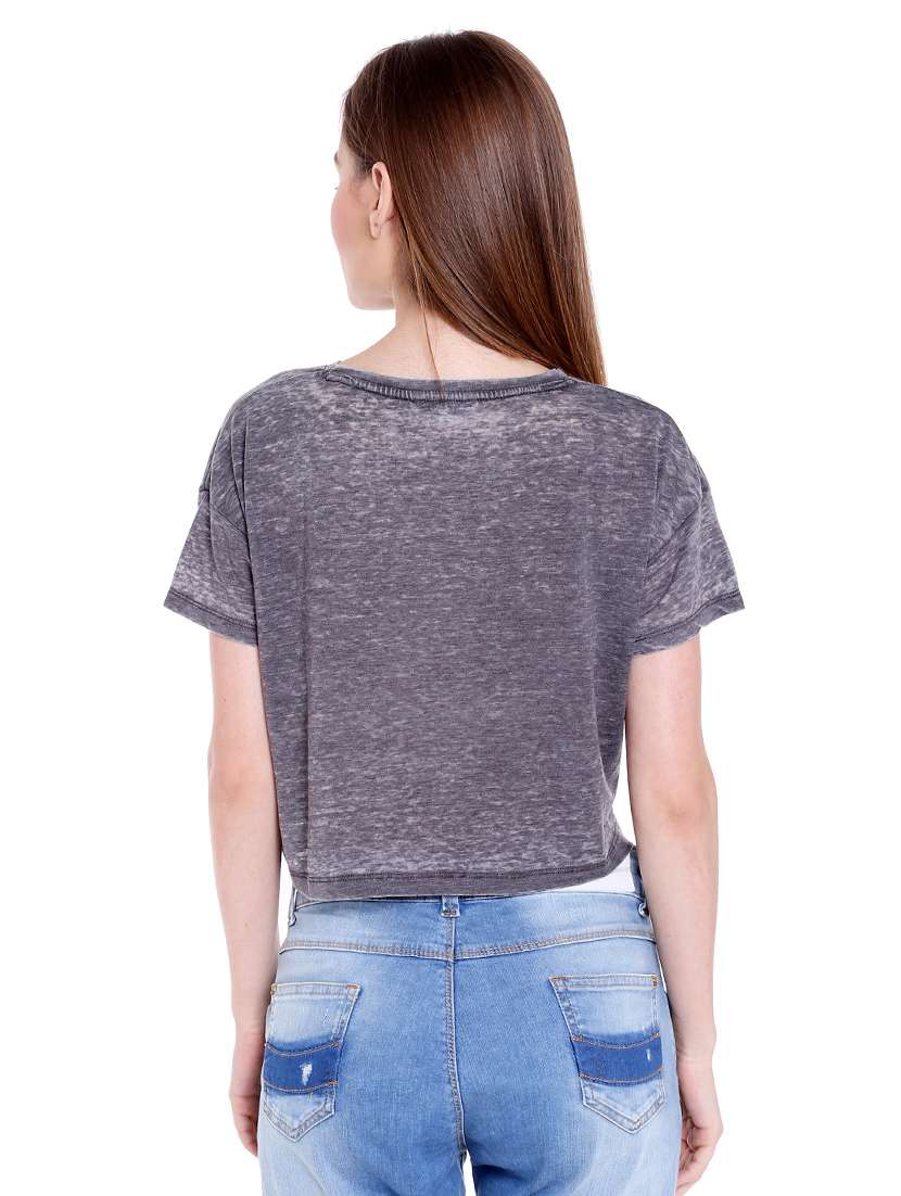 grey printed cotton crop tee - 14367809 - Standard Image - 2