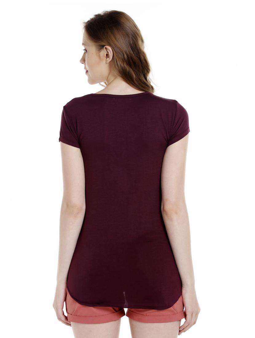 maroon printed viscose regular tee - 14367826 - Standard Image - 2