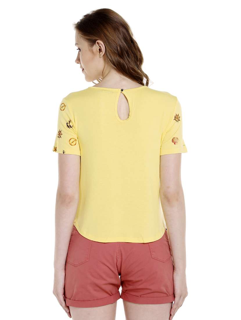 yellow printed viscose regular tee - 14367829 - Standard Image - 2