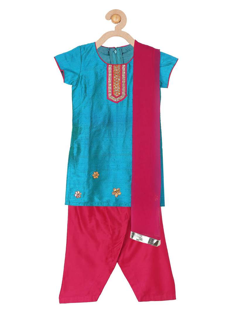 blue silk blend suit set