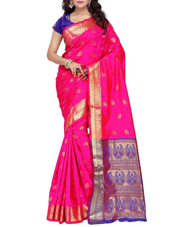 pink silk blend banarasi saree with blouse