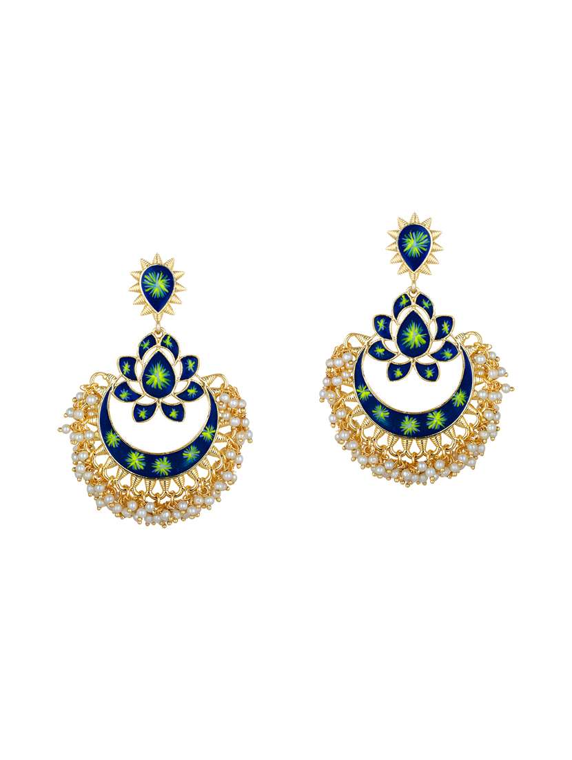 blue brass meenakari earrings