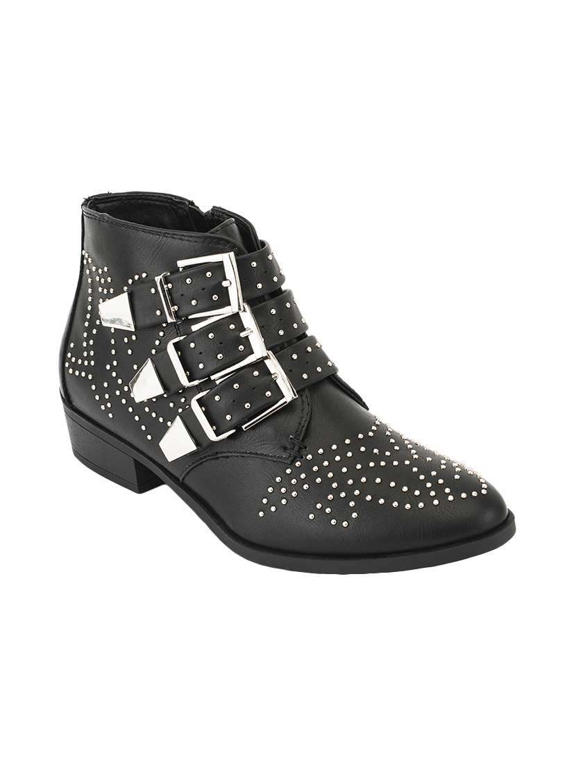 black synthetic  ankle  boot