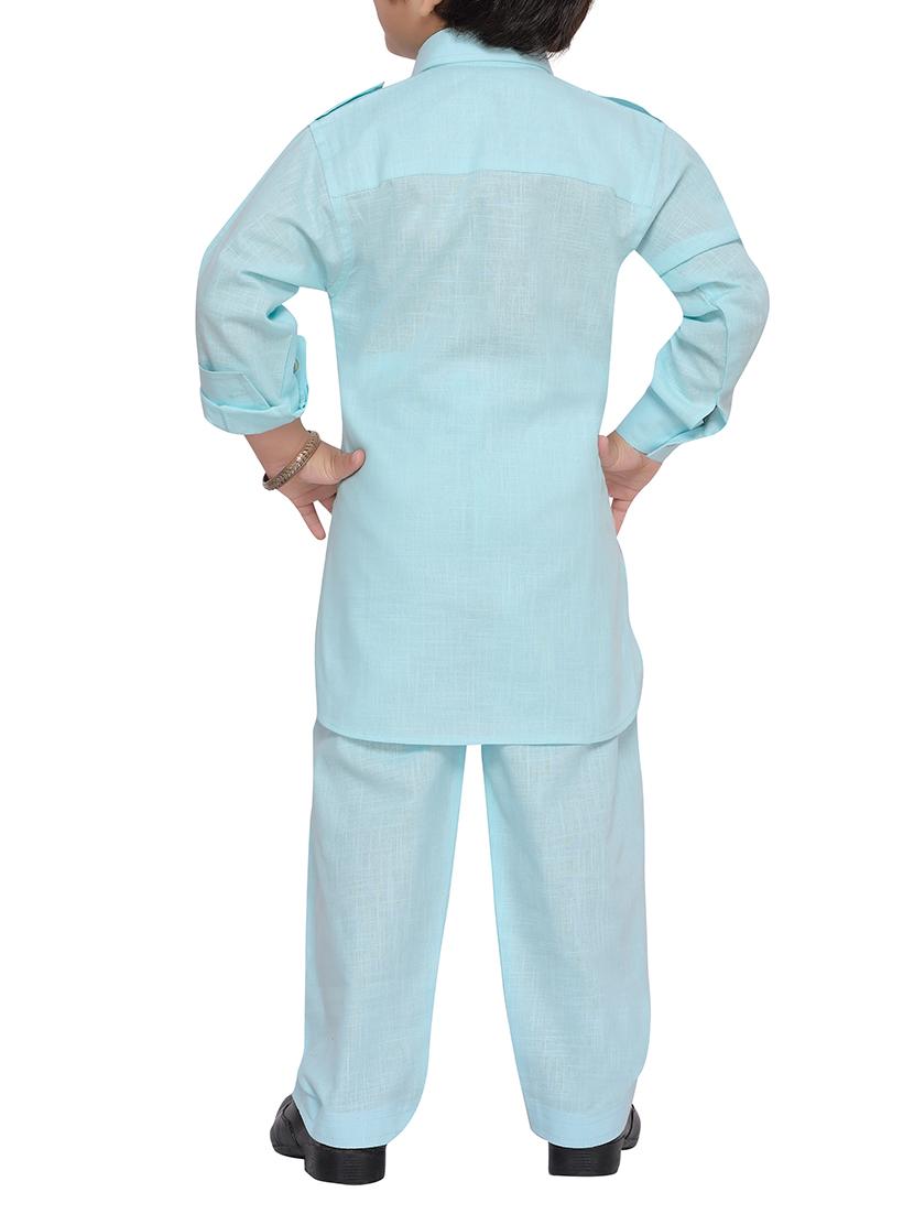 light blue cotton pathani kurta set - 14375235 - Standard Image - 2