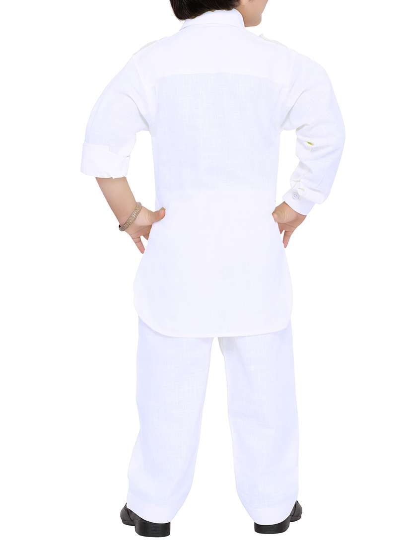solid white cotton pathani kurta set - 14375236 - Standard Image - 2