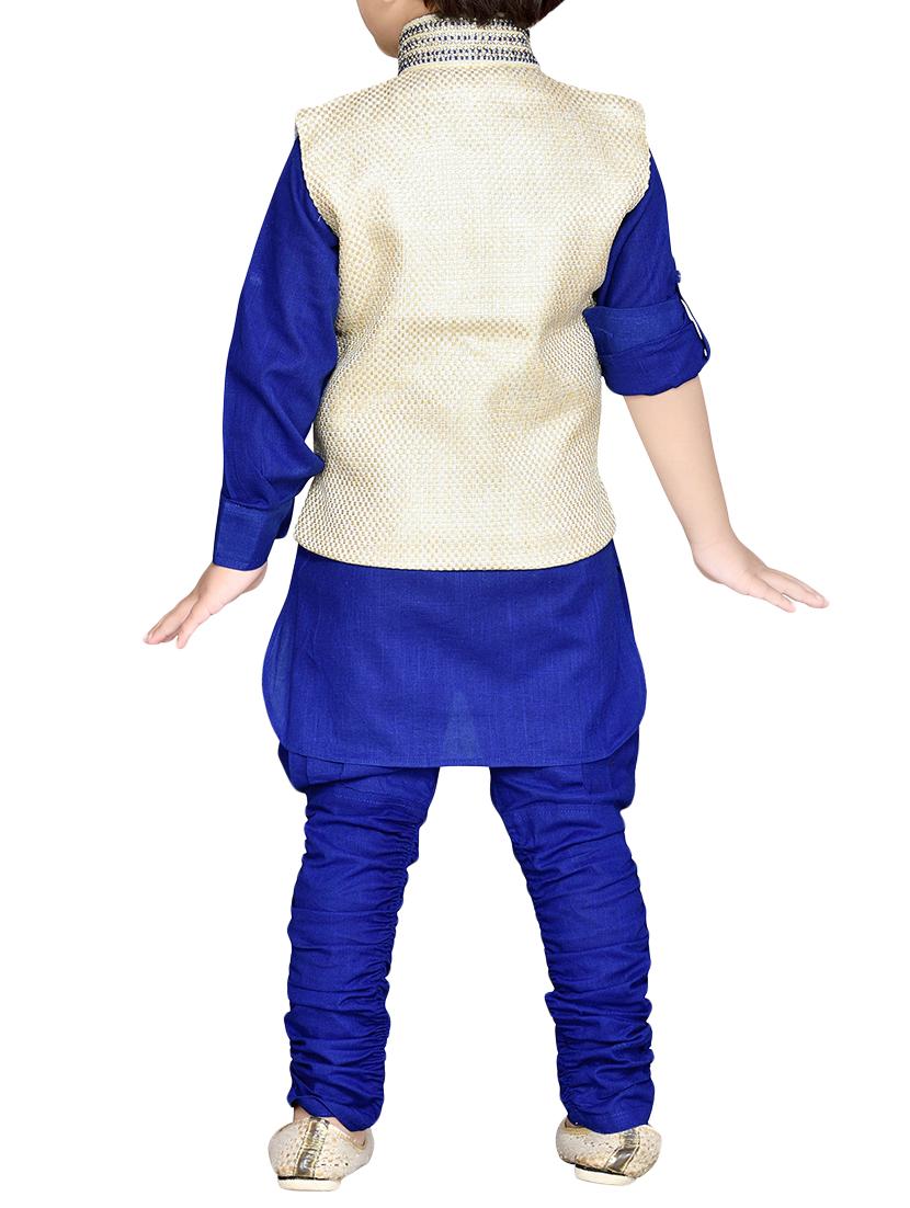 blue silk blend kurta set - 14375253 - Standard Image - 2