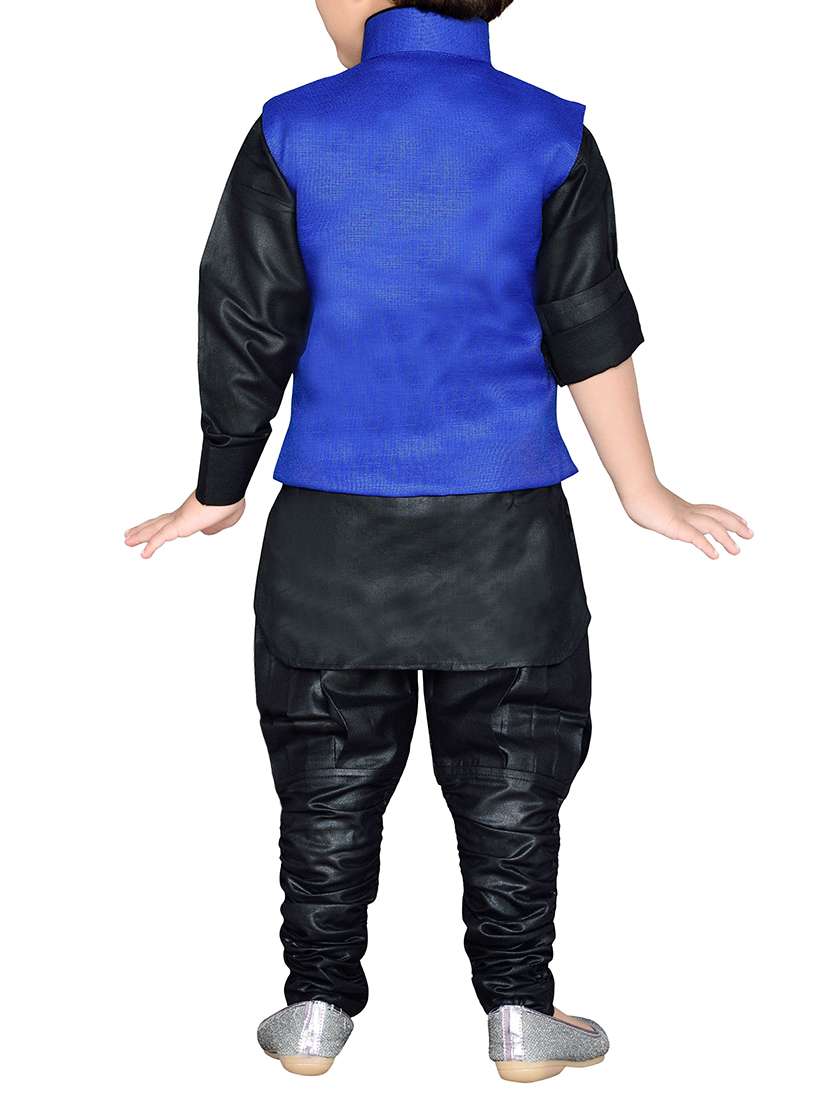 blue silk blend kurta, pyjama & waistcoat set - 14375257 - Standard Image - 2