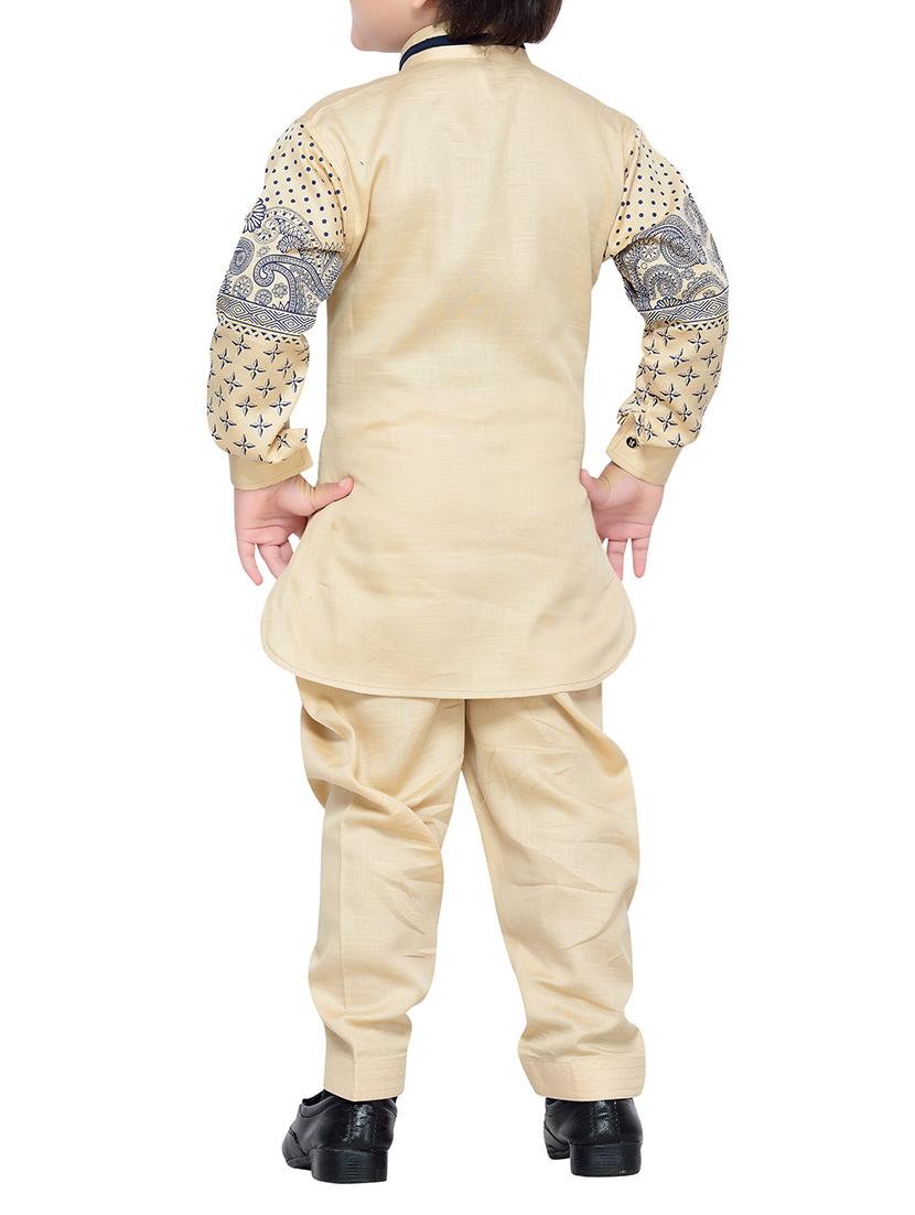 beige cotton kurta, pyjama & waistcoat set - 14375266 - Standard Image - 2
