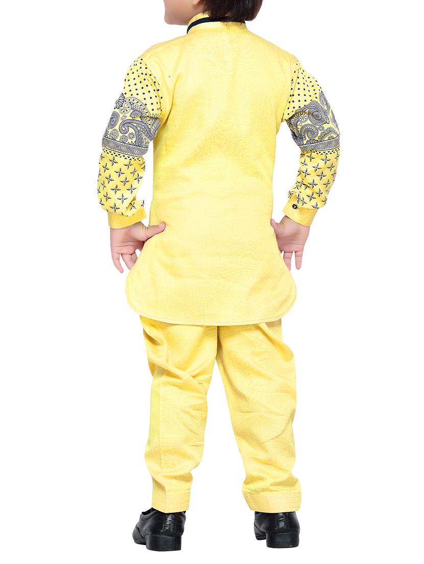 yellow cotton kurta, pyjama & waistcoat set - 14375267 - Standard Image - 2