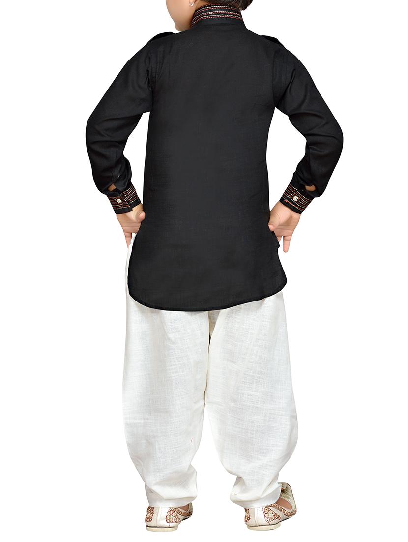 black cotton kurta pyjama set - 14375287 - Standard Image - 2