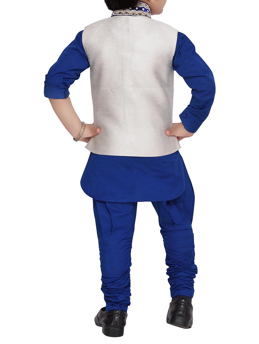 blue silk blend kurta set - 14375311 - Standard Image - 2