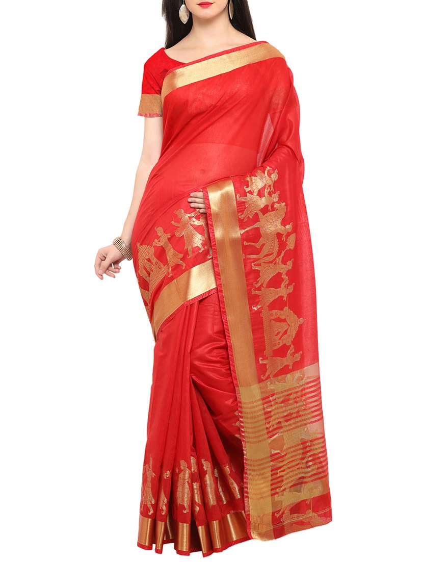 Red art silk bordered saree with blouse