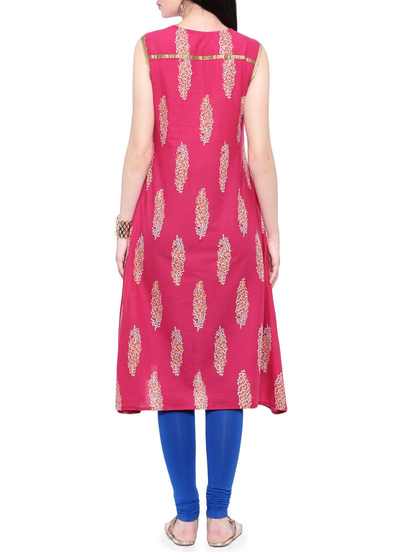 pink & blue cotton a-line kurta - 14377349 - Standard Image - 2