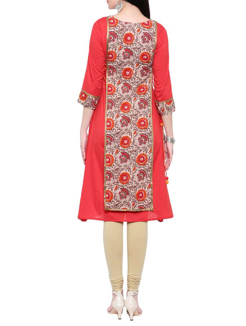 red cotton a-line kurta - 14377369 -  Standard Image - 2