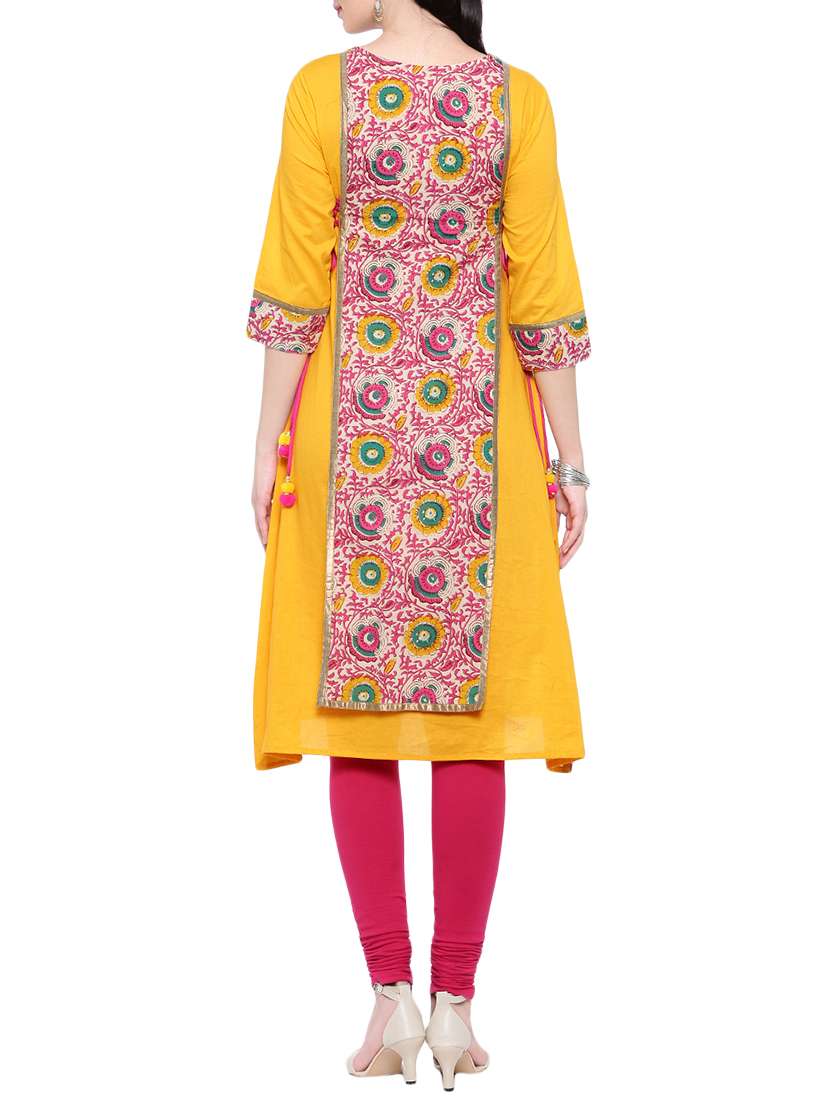 yellow cotton a-line kurta - 14377370 -  Standard Image - 2