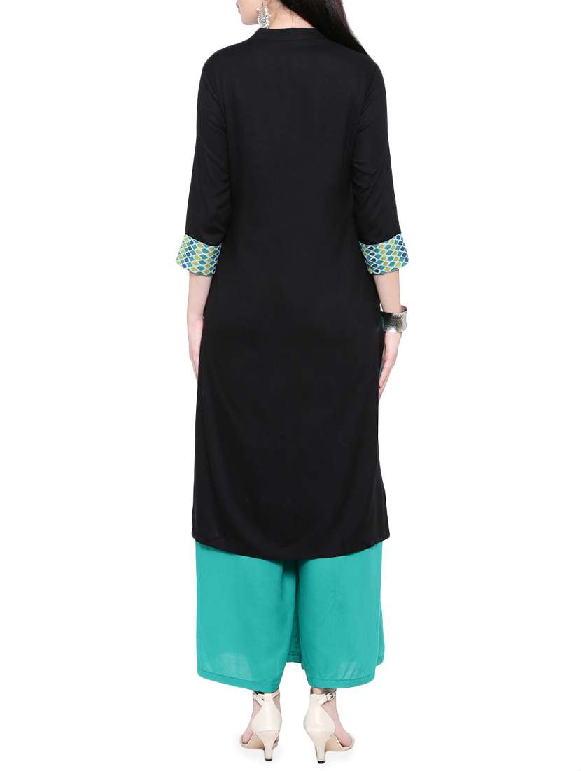 black rayon straight kurta - 14377390 -  Standard Image - 2
