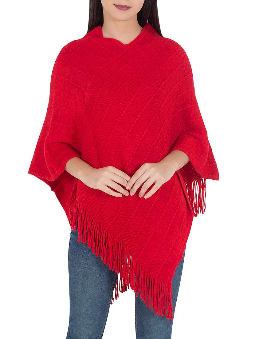 red woollen poncho